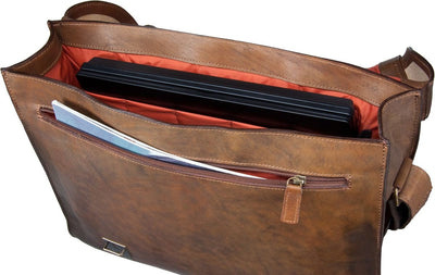 JOST RANDERS 2453 COGNAC LEATHER LARGE MESSENGER BAG / BRIEFCASE