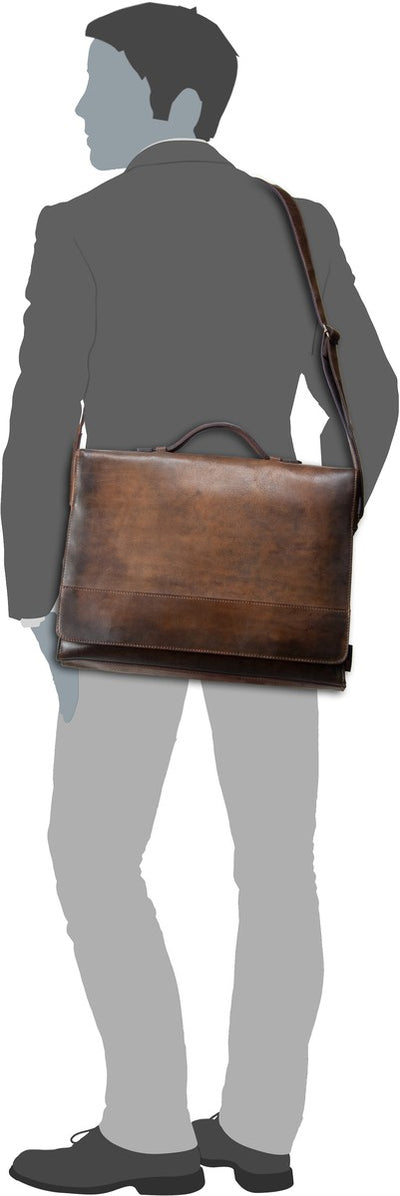 JOST RANDERS 2453 COGNAC LEATHER LARGE MESSENGER BAG / BRIEFCASE