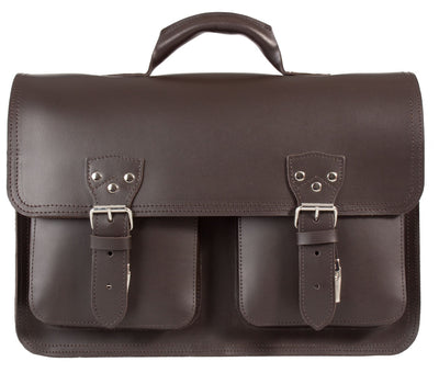 HIDEONLINE RUGGED THICK BROWN LEATHER SATCHEL BAG / TRENDY BRIEFCASE