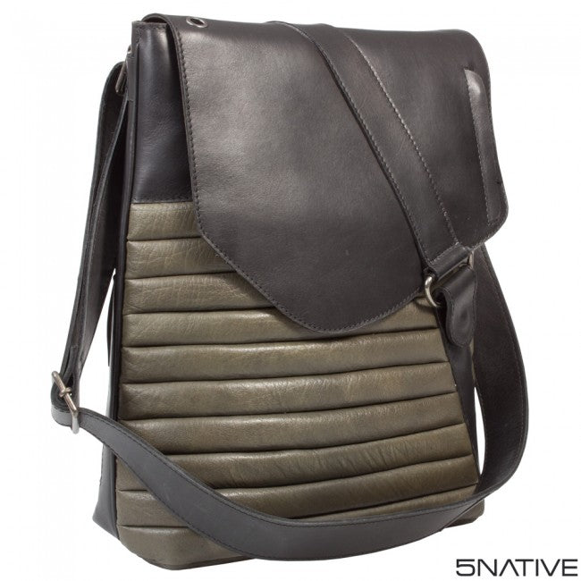 5native black grey olive real leather trendy medium messenger bag, iPad compatible with unique design 1
