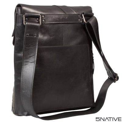 5native black grey olive real leather trendy medium messenger bag, iPad compatible with unique design 9