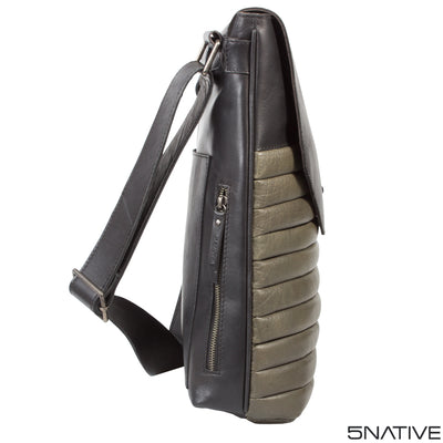 5native black grey olive real leather trendy medium messenger bag, iPad compatible with unique design 7
