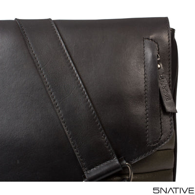 5native black grey olive real leather trendy medium messenger bag, iPad compatible with unique design 2