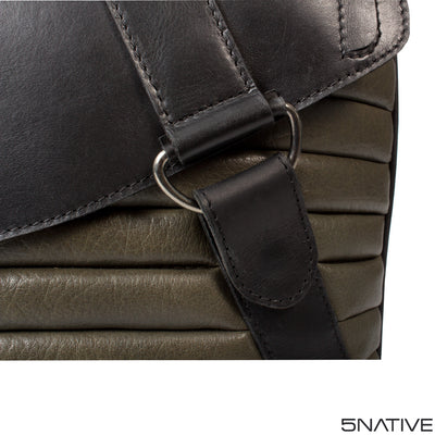 5native black grey olive real leather trendy medium messenger bag, iPad compatible with unique design 8
