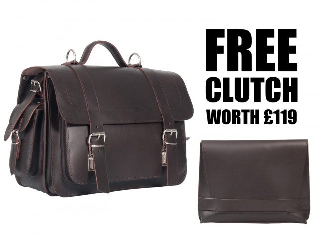 FREE MATCHING UBERBAG CLUTCH WORTH £119 WITH PIMLICO VEGETABLE TANNED BROWN LEATHER SATCHEL / BACKPACK