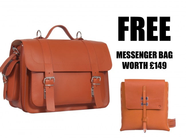 FREE TRIBE SMALL MESSENGER BAG WORTH £145 WITH PIMLICO VEGETABLE TANNED TAN LEATHER SATCHEL / BACKPACK