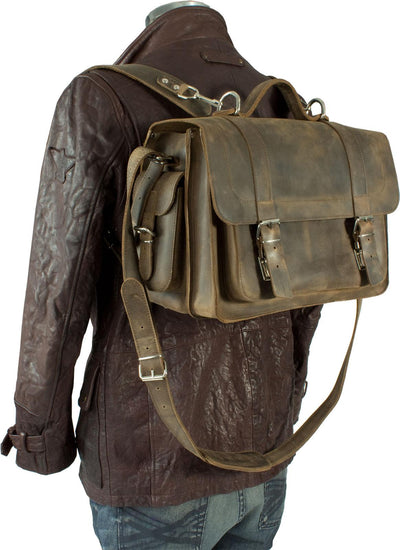 PIMLICO CRAZY HORSE STONE BROWN LEATHER SATCHEL / BACKPACK