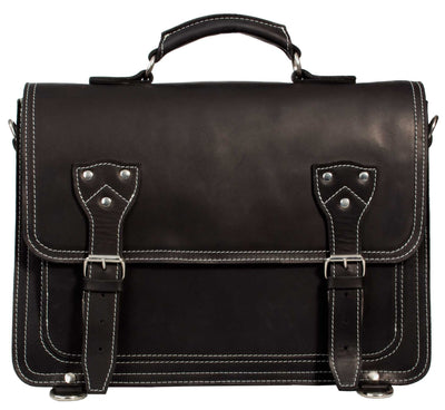 HIDEONLINE BLACK CRAZY HORSE LEATHER SATCHEL BAG / BRIEFCASE / BACKPACK