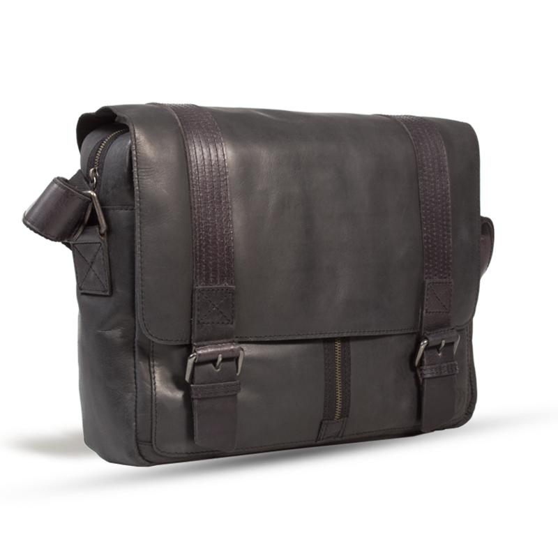 UBERBAG GREY BLACK  LEATHER MILITARY MESSENGER / MAN BAG