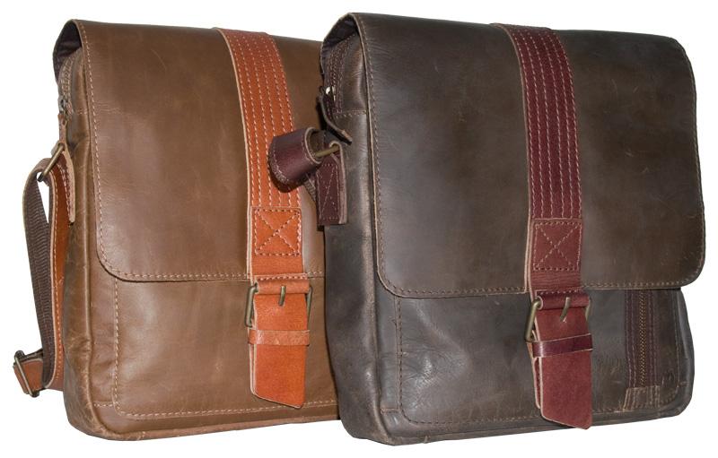 UBERBAG OLIVE BROWN /TAN LEATHER MILITARY SMALL N/S MESSENGER / MAN BAG